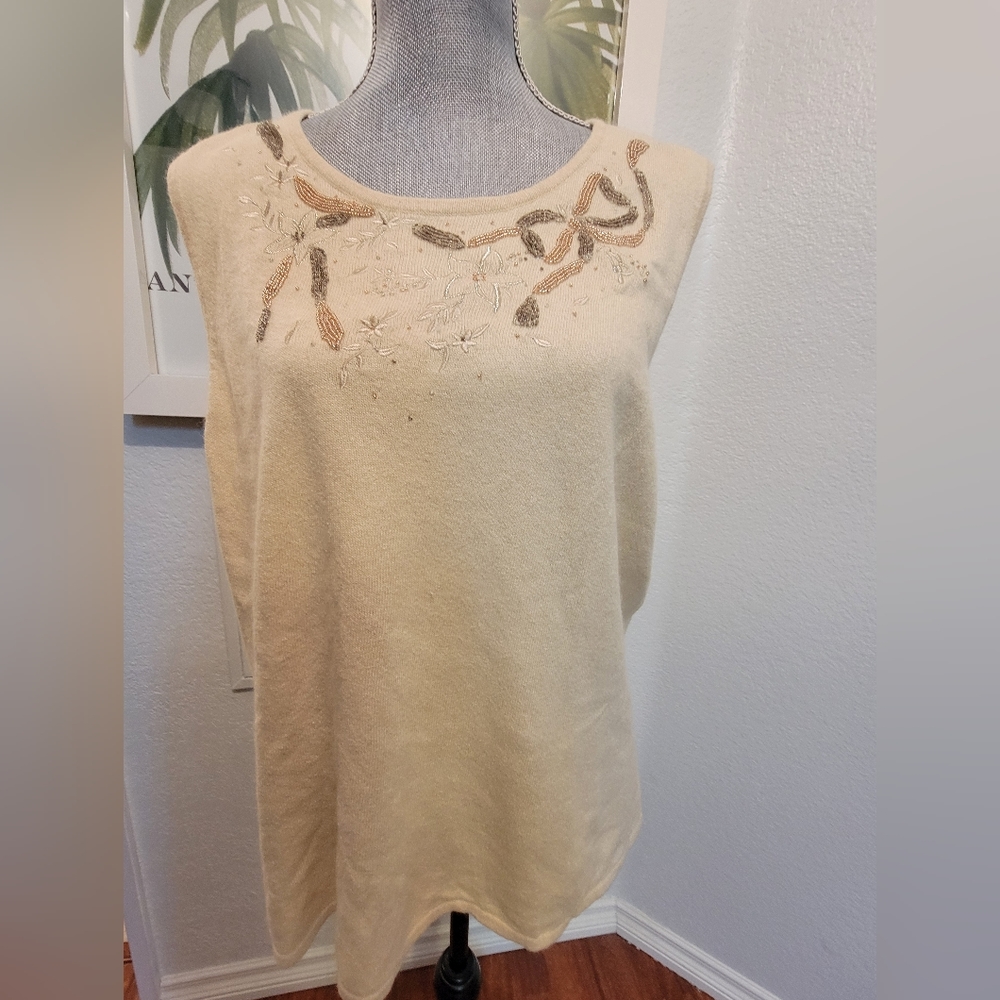 $400 OSCAR DE LA RENTA SILK WOOL BLEND BEADED EMBROID SWEATER US 2X L